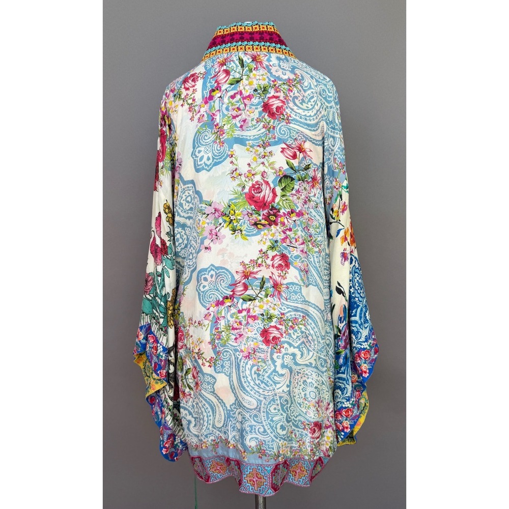 Silk Reversible Kimono Robe OS Multi Floral Paisley Butterfly Boho Festival Wrap - Picture 7 of 16
